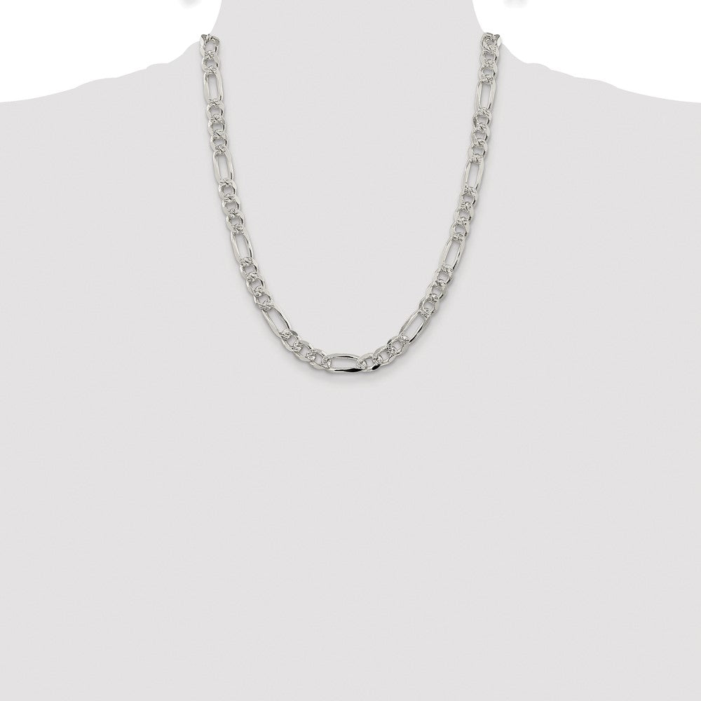 Sterling Silver Rhodium-plated 8mm Pav‚ Flat Figaro Chain