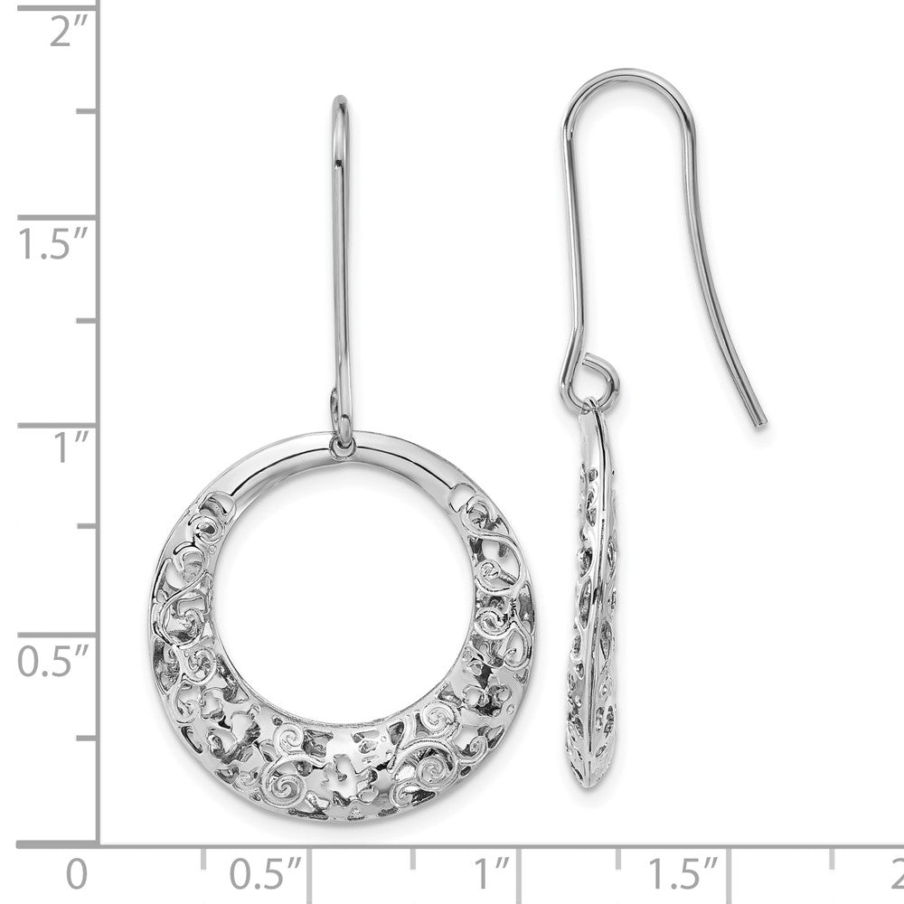 Stainless Steel Polished Filigree Circle Dangle Earrings