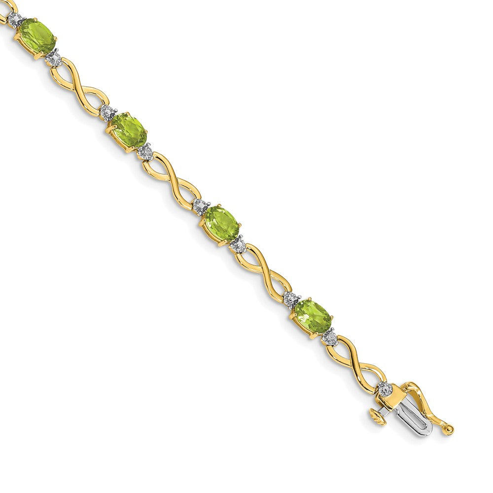 14k Peridot and Diamond Infinity Bracelet 7 inches