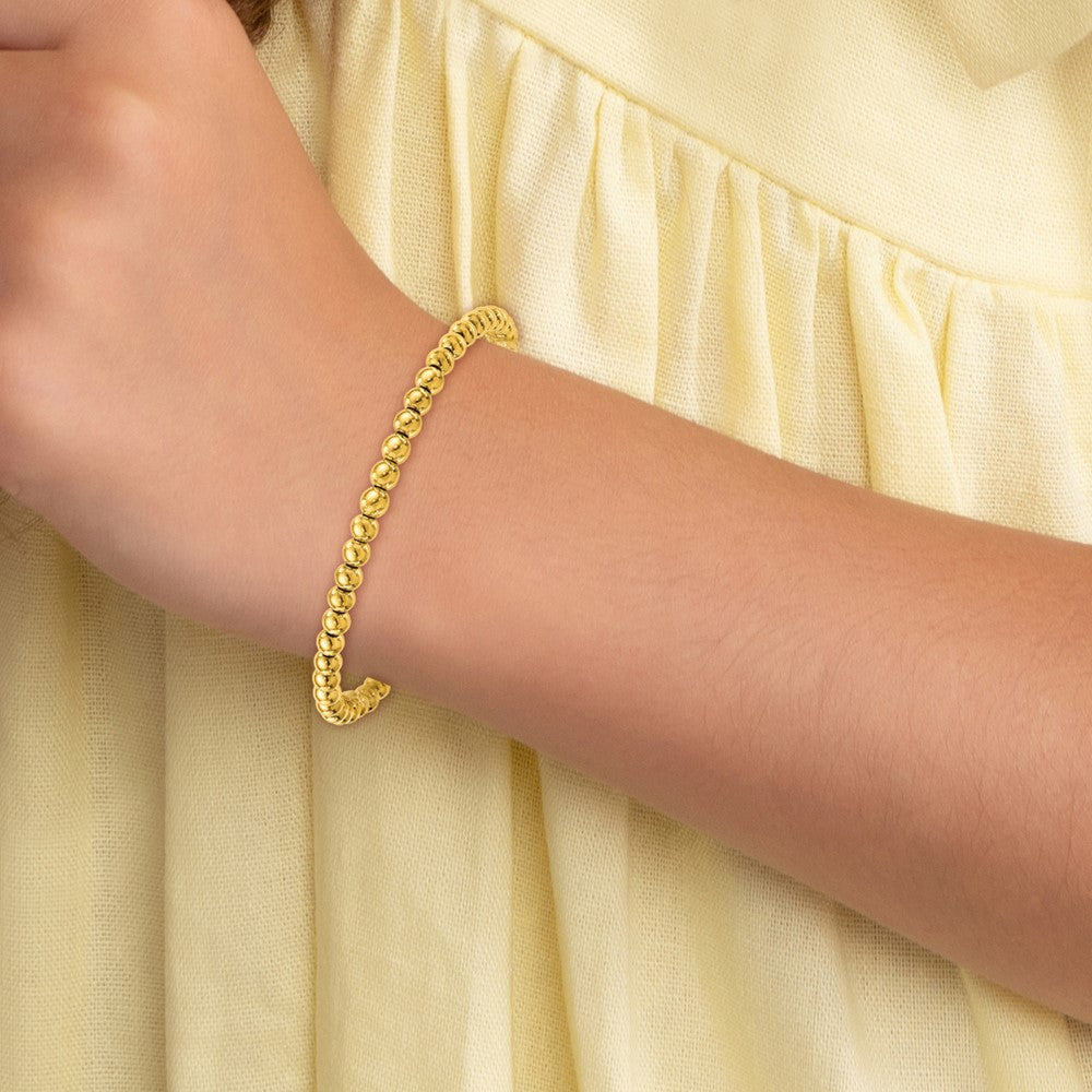 Stainless Steel Polished Yellow IP Beaded 6.5in w/1.5in ext Bracelet 6.5 inches
