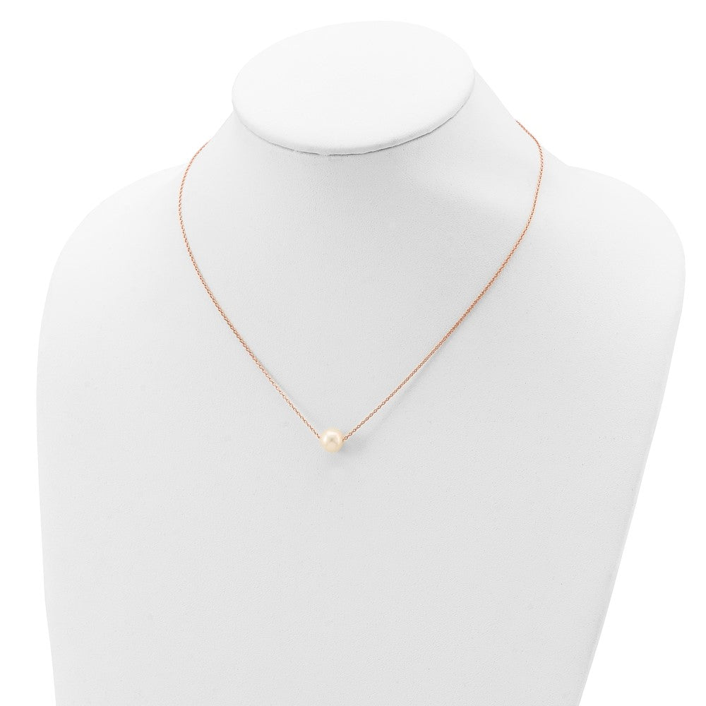 Sterling Silver Rose-tone 18k Flash Gold-plated 8-9mm White Near-Round Freshwater Cultured Pearl 18 inch Necklace 18 Inches