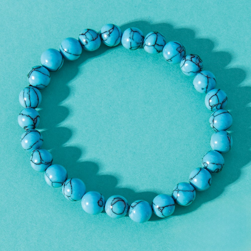 Beaded Stretch Blue Turquoise Agate Bracelet 6.75 inches