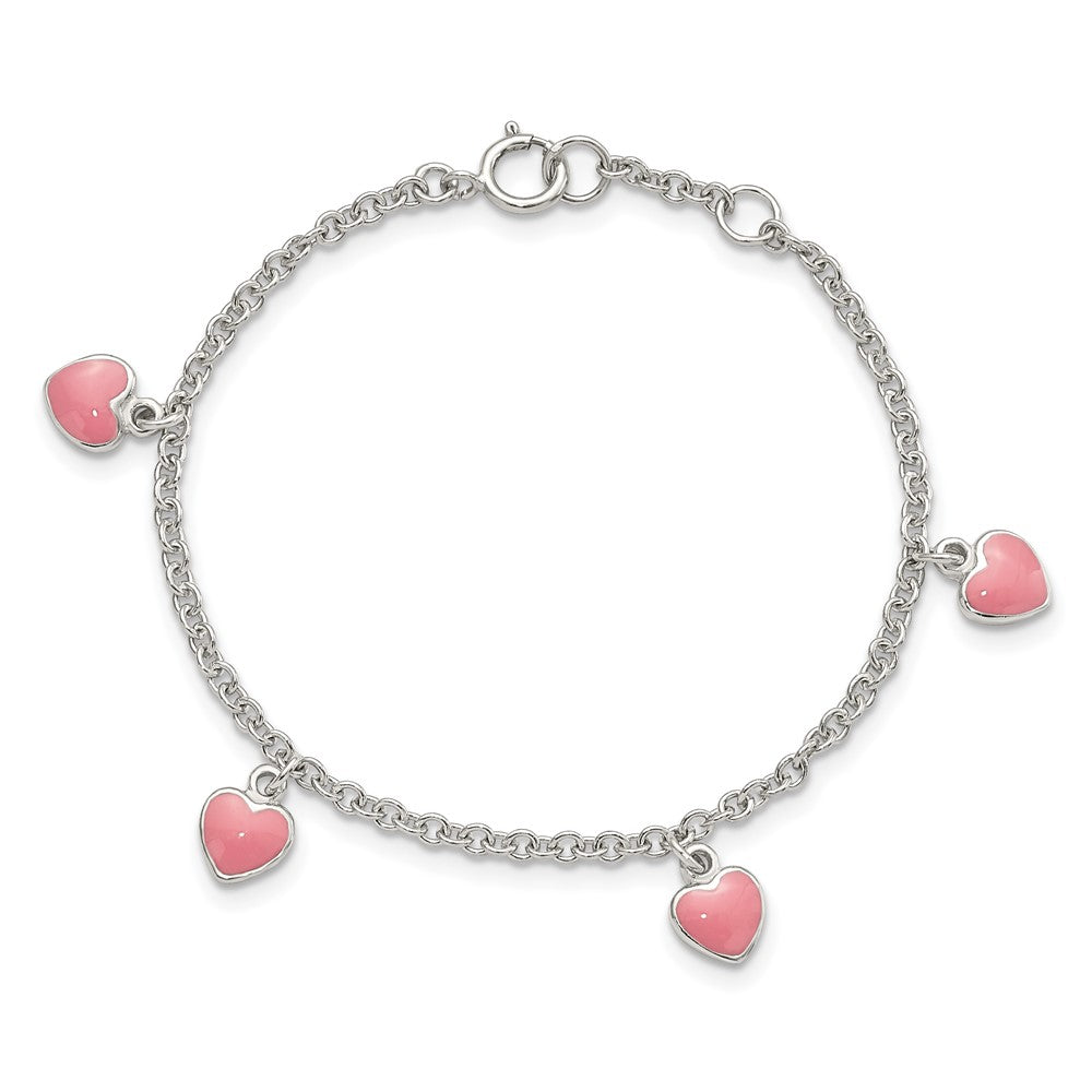 Sterling Silver Rhod-pltd Childs Enamel Hearts 5.5in w/.5in ext Bracelet 6 inches