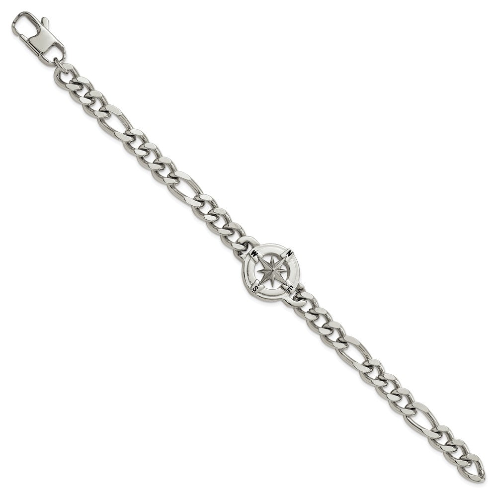 Stainless Steel Polished Compass 8.75in Bracelet 8.75 inches