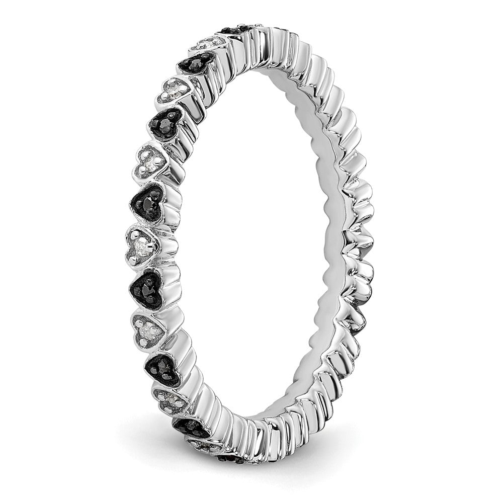 Sterling Silver Stackable Expressions Hearts Black & White Diamond Ring Size -9
