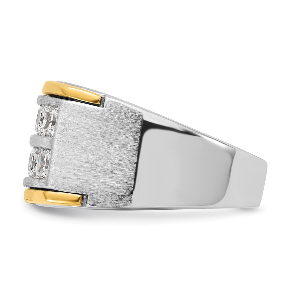 IBGoodman 14k Two Tone 2 carat Lab Grown Diamond VS/SI+ G+ Princess Complete Polished and Satin Two Row Men's Ring