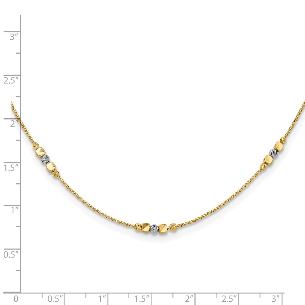 14K Two-tone Pol/Texture/Dia-cut Beads w/2in ext. Necklace