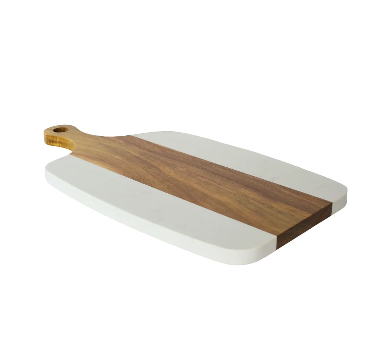 White Marble/Acacia Wood Center Handled Board