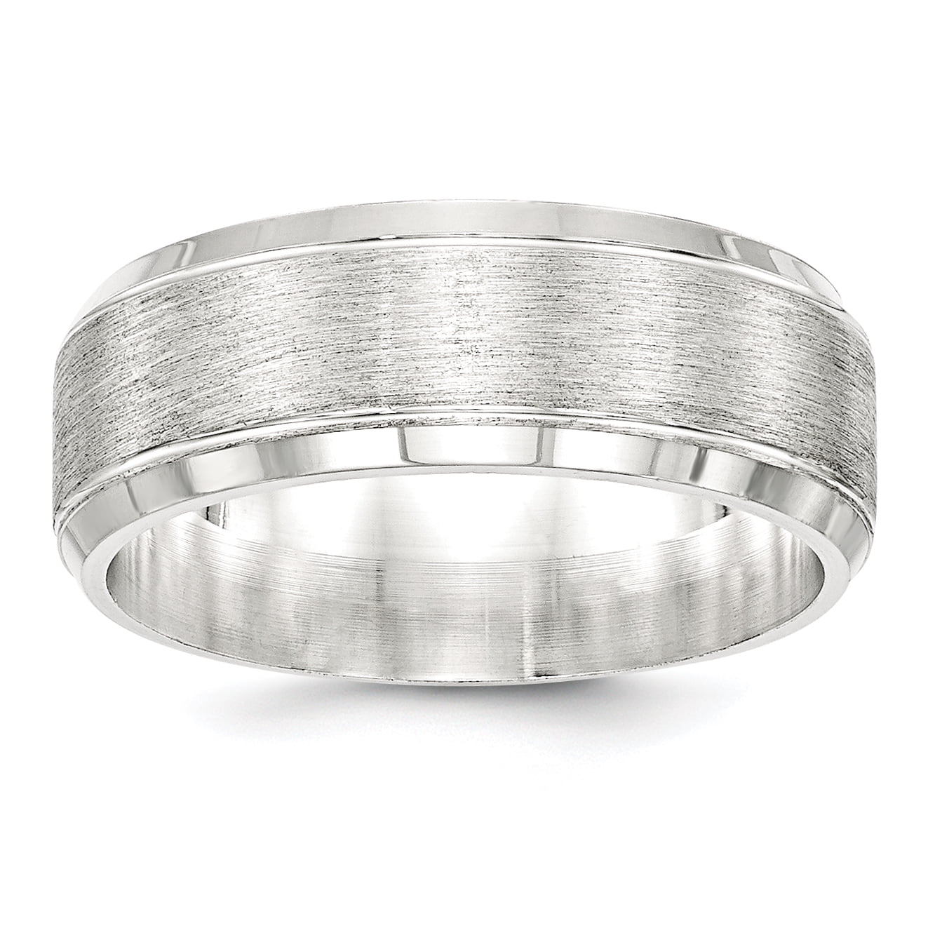Sterling Silver Rhodium-plated 8mm Brushed Fancy Band Size 13.5