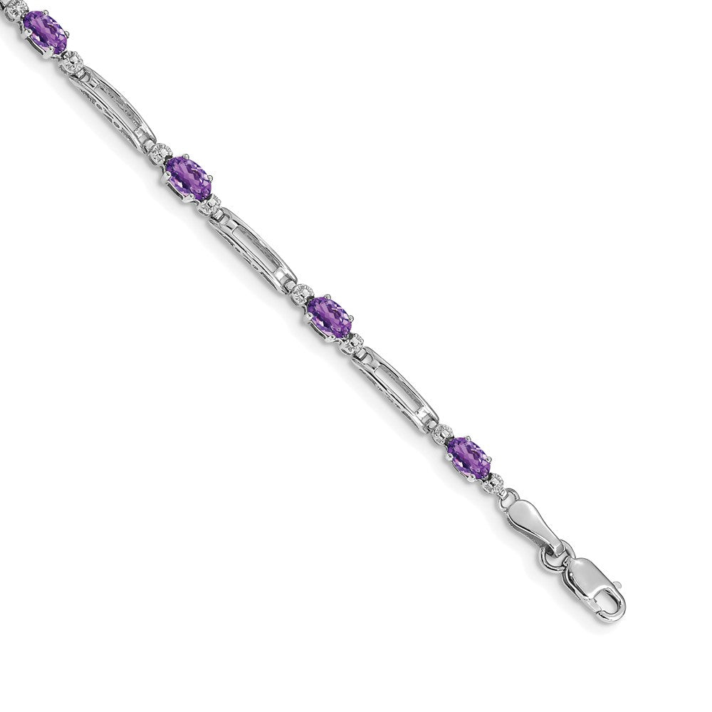 14k White Gold Diamond and Amethyst Bracelet 7 inches