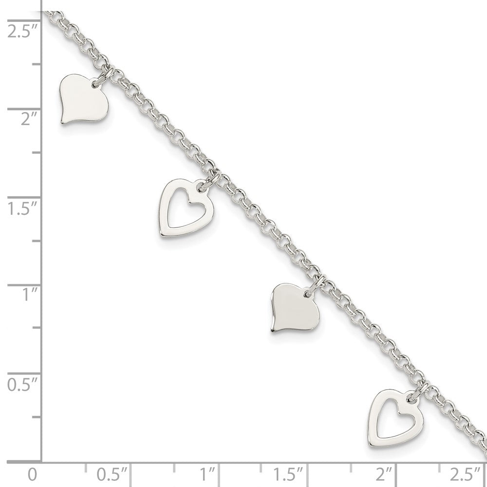 Sterling Silver Polished Heart Bracelet 7.5 inches