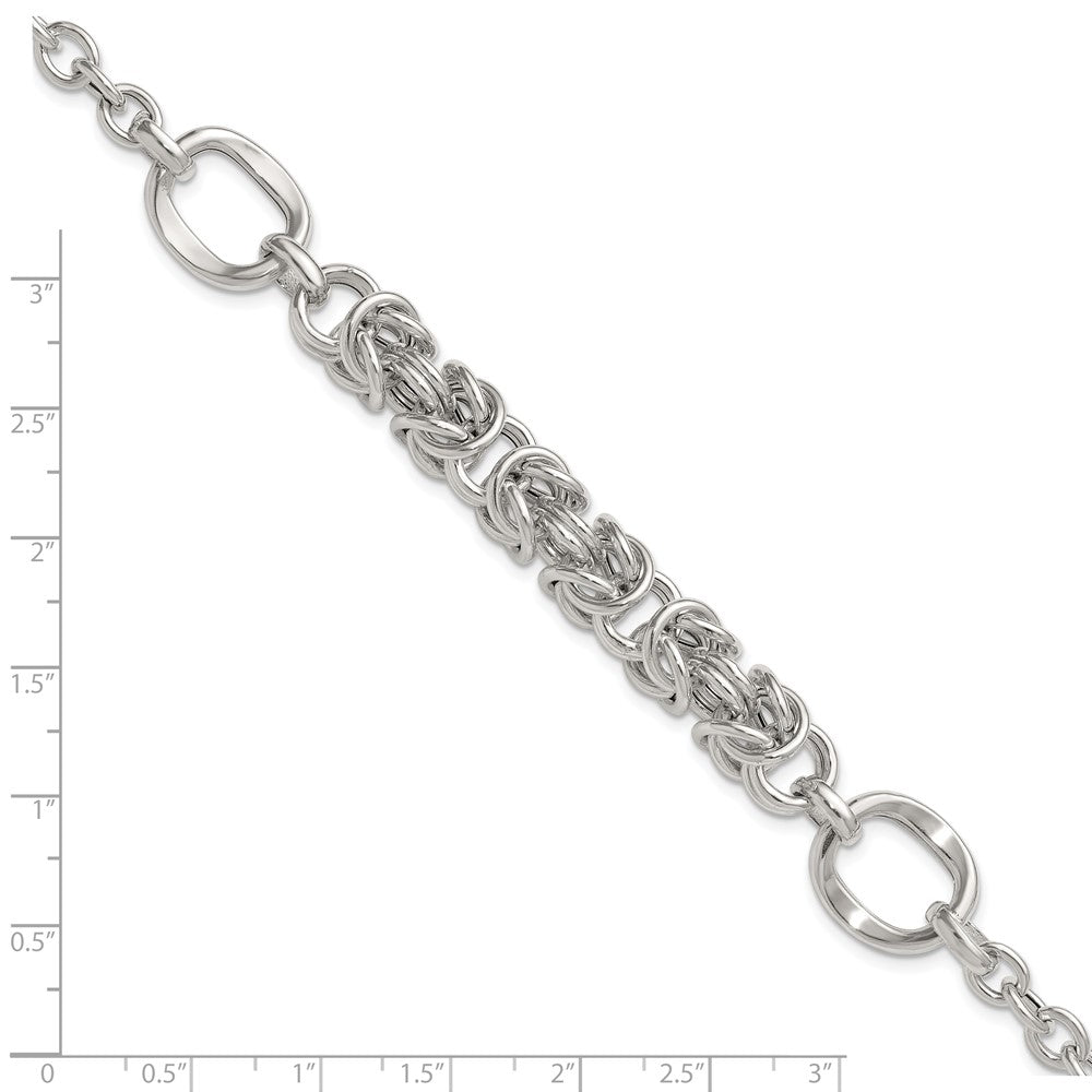 Sterling Silver Polished Fancy Byzantine Center 7.75 inch Bracelet