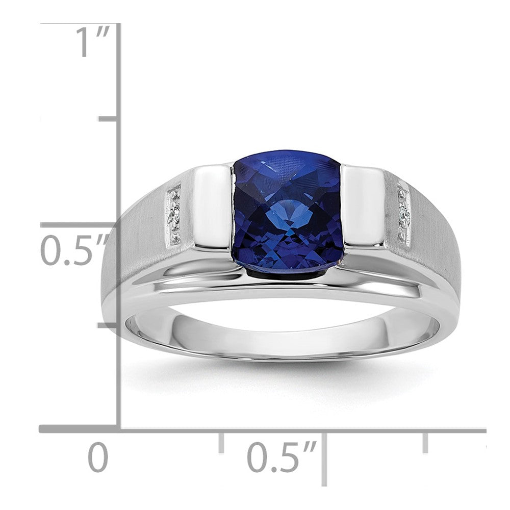Sterling Silver Satin & Polished ANC CR Sapphire & Diamond Ring