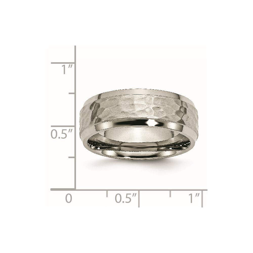 Titanium Polished and Hammered 8mm Beveled Edge Band Size - 9