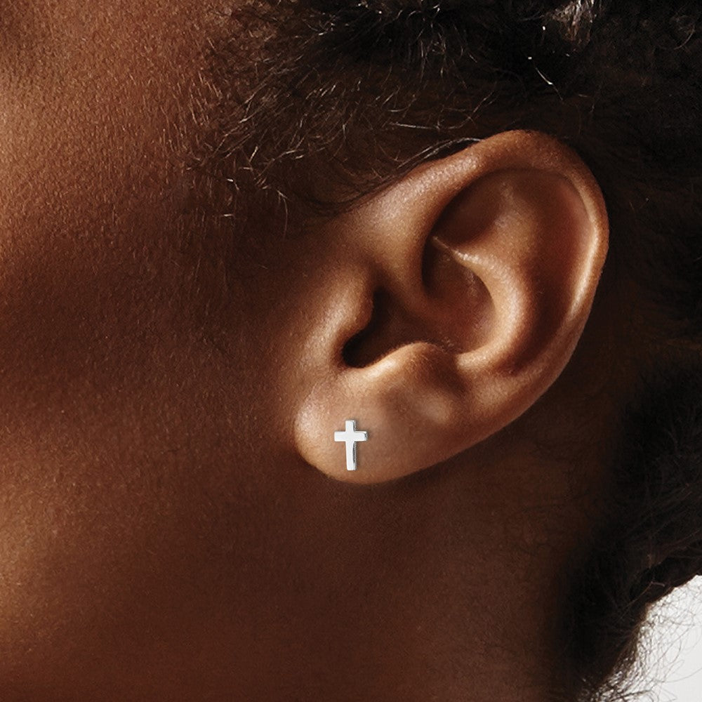 10k White Gold Polished Cross Post Earrings