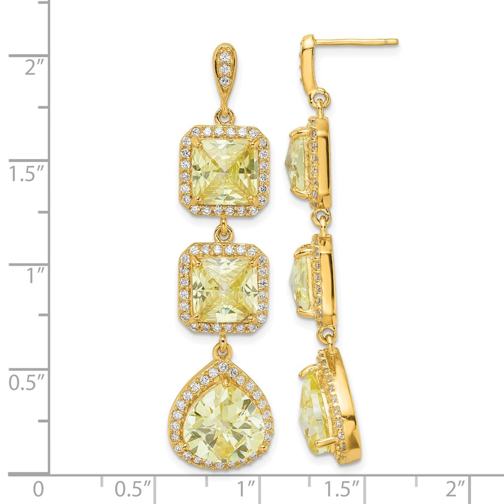 Sterling Silver Gold Plate Silver 3 Canary CZ Stone Drop Dangle Earring