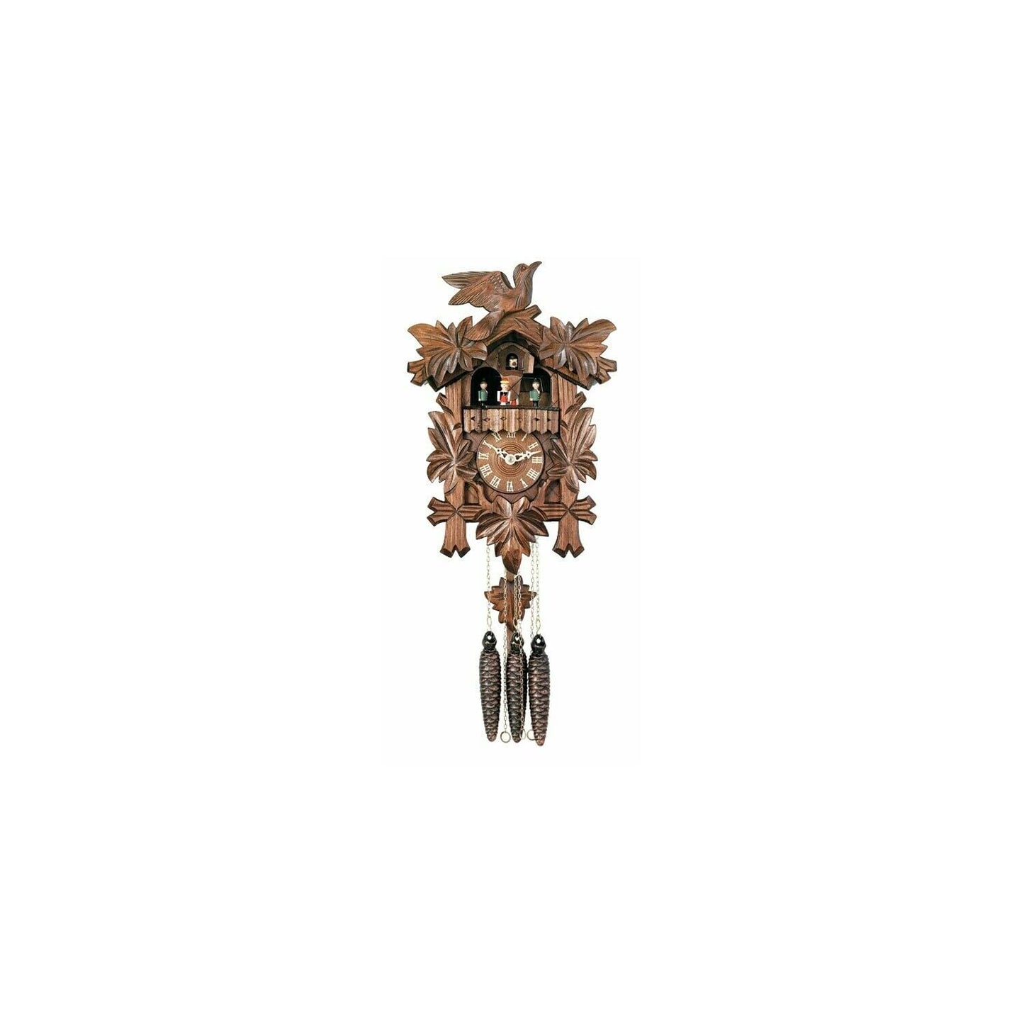 River City Clocks One Day Musical Cuckoo Clock with Dancers, Five Hand-carved Maple Leaves, and One Bird - 14 Inches Tall - Model # MD411-14