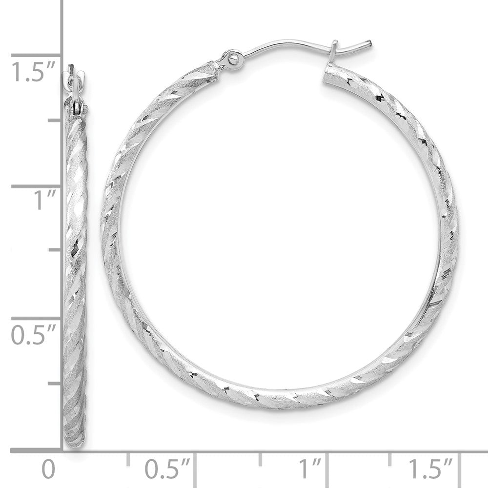 10k White Gold Polished and Satin D/C 2.00mm Hoop Earrings