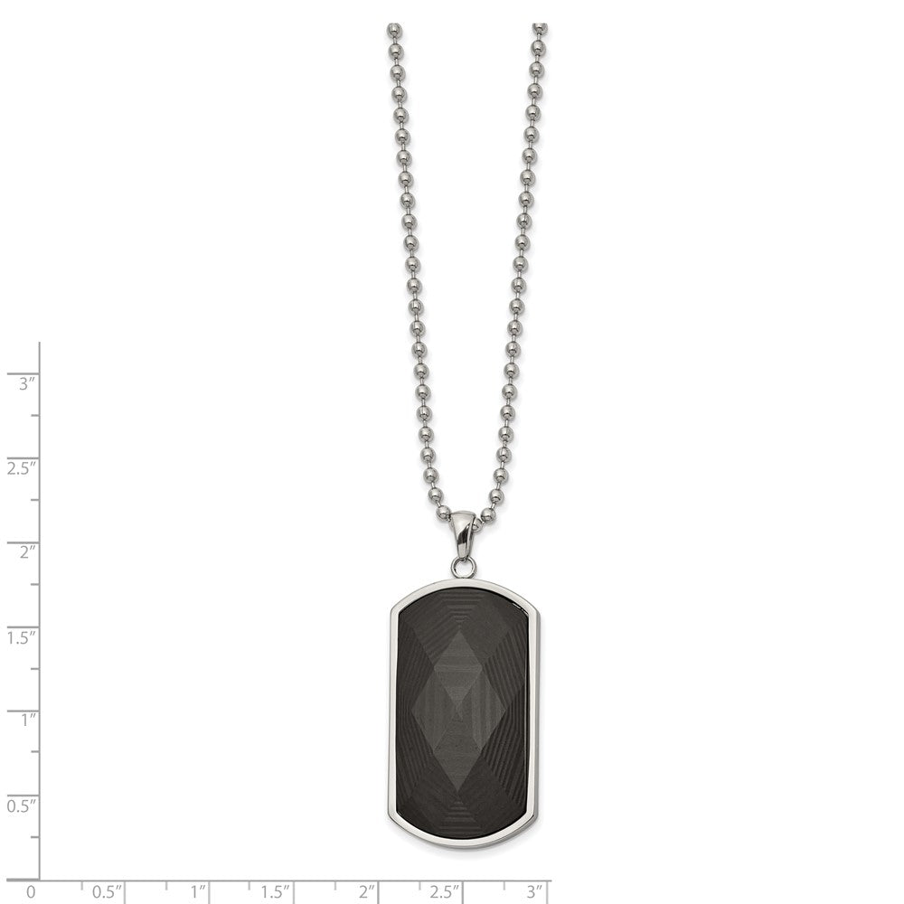 Stainless Steel Polished Solid Black Carbon Fiber Inlay 24in Necklace
