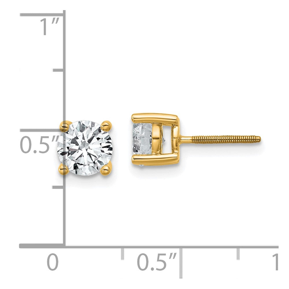 14k Yellow Gold 1 1/2 ctw Lab Grown Diamond VS/SI+ G+ Round 4 Prong Heavy Wt. Screwback Stud Earrings