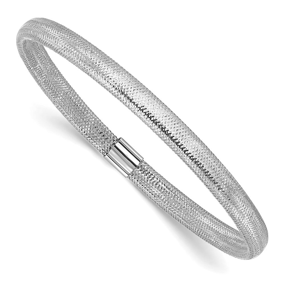 14K with White Rhodium Plating Polished Stretch Bracelet