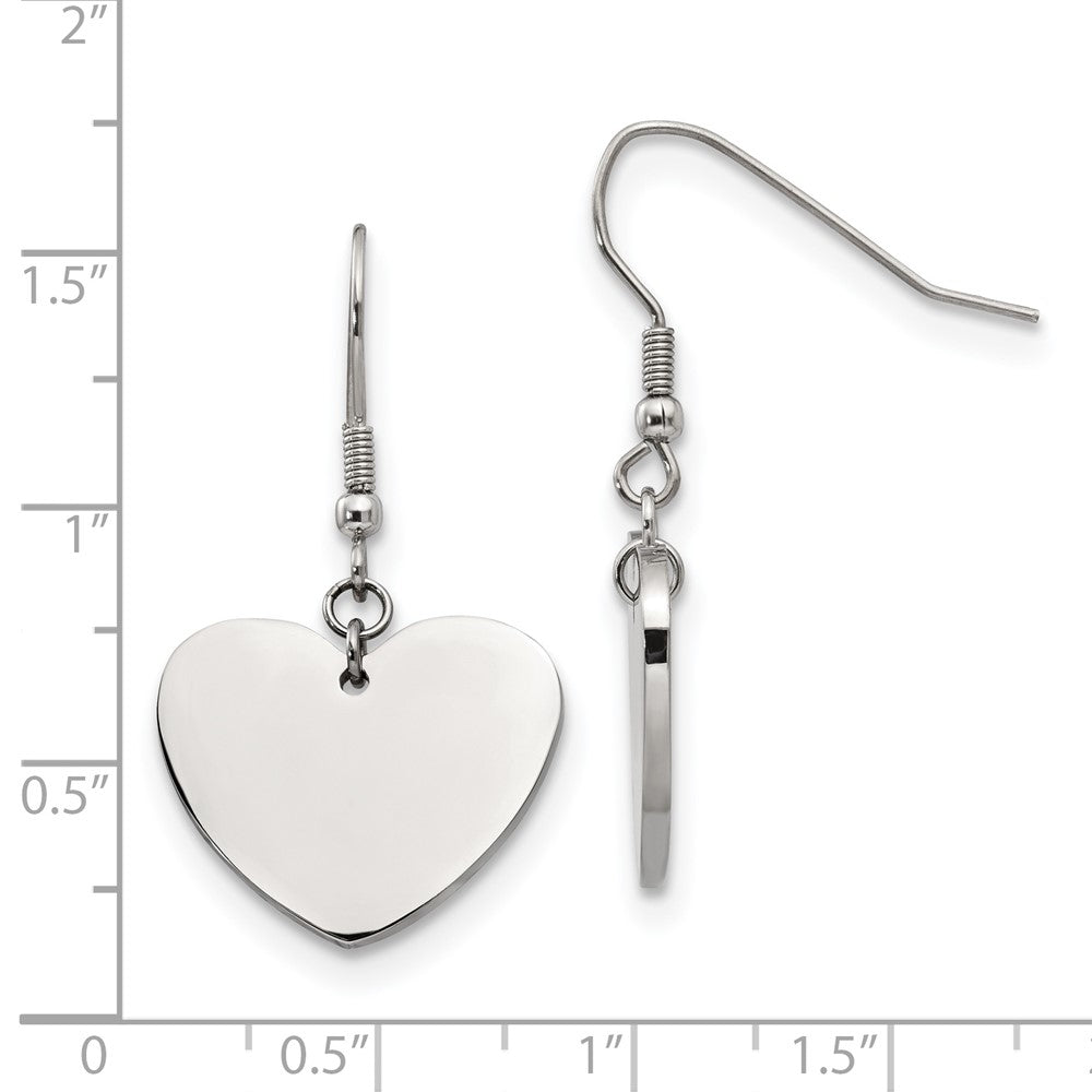 Stainless Steel Polished Heart Dangle Shepherd Hook Earrings