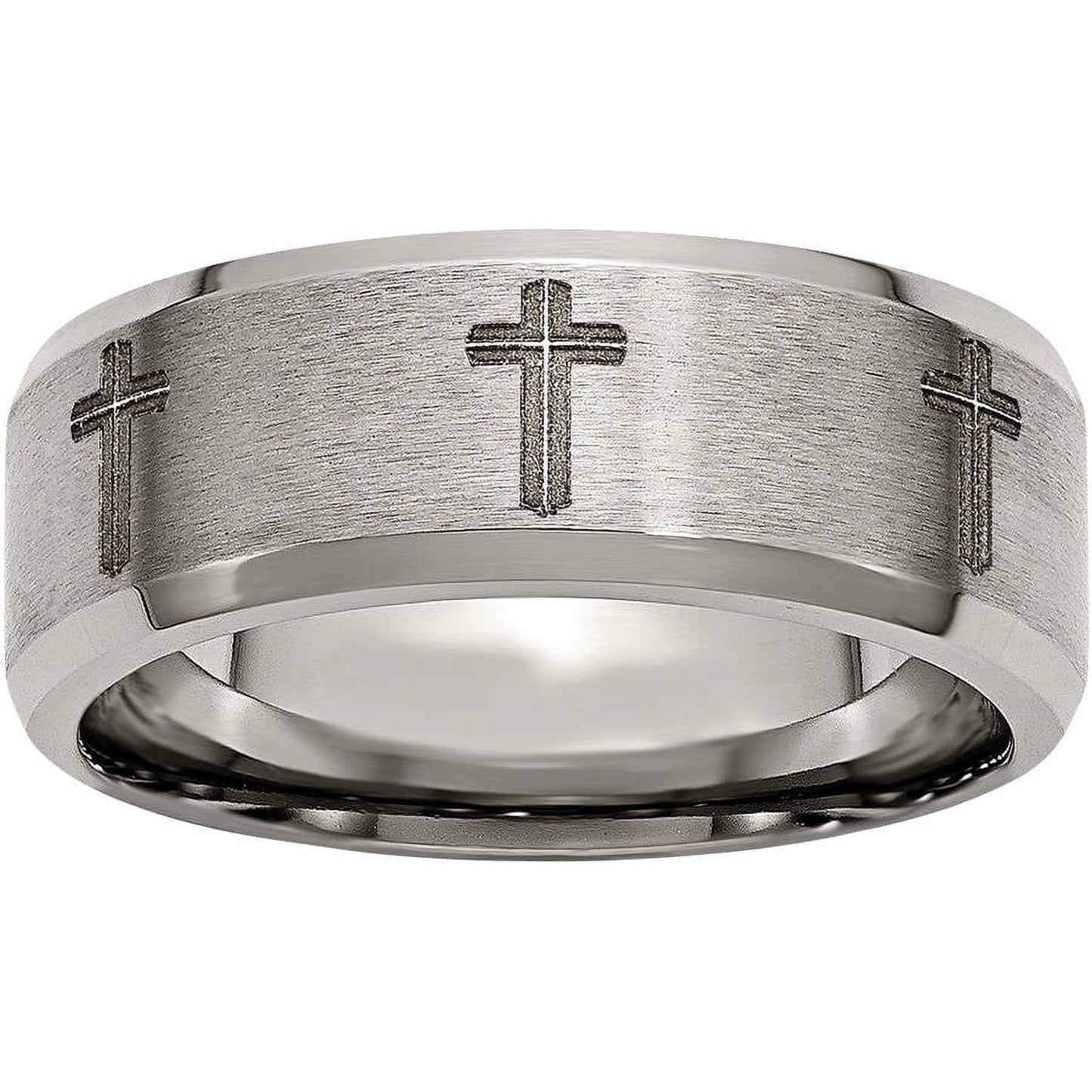 Titanium Beveled Edge 8mm Laser Design Brushed & Polished Band