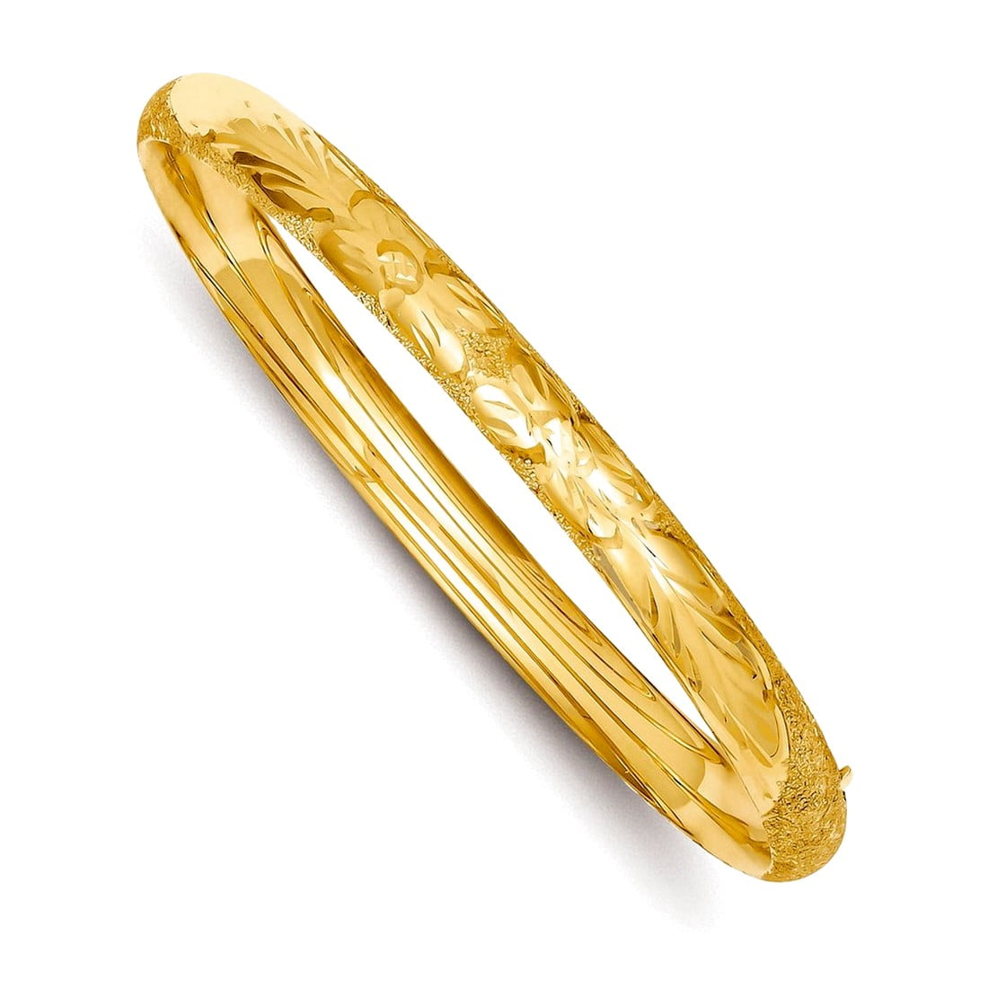 14k 4/16 Oversized Laser-Cut 6.00mm Hinged Oval Bangle Bracelet