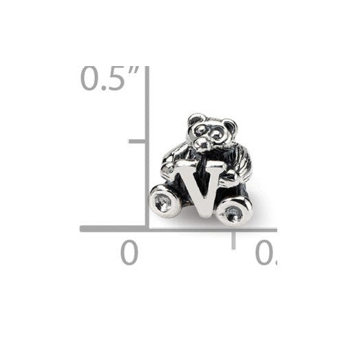 925 Sterling Silver Artisan Oxidized Reflections Letter Name Personalized Monogram Initial V Bead Charm 7.27x7.27mm Wide