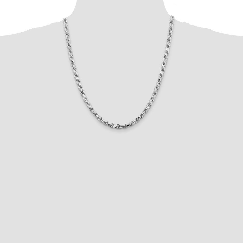 Sterling Silver Rhodium-plated 5.75mm Diamond-cut Rope Chain 22 Inches
