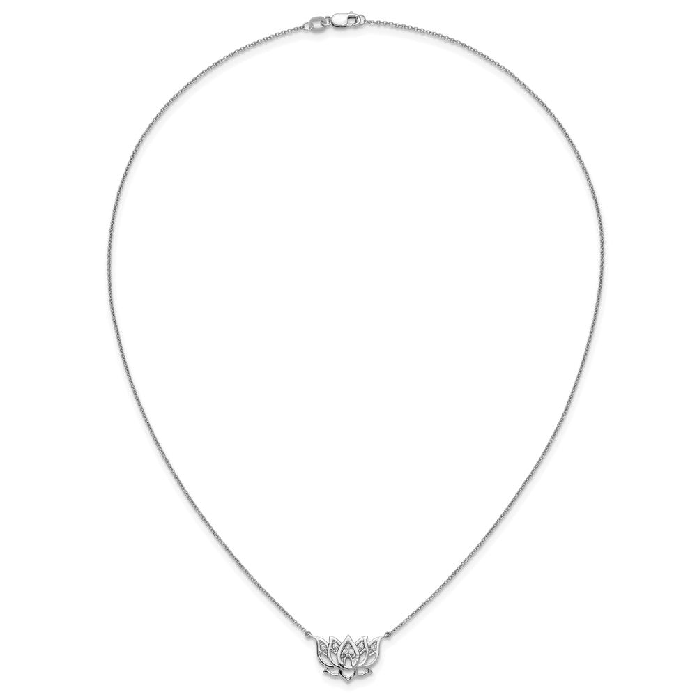 14k White Gold Diamond Lotus Flower 18 inch Necklace