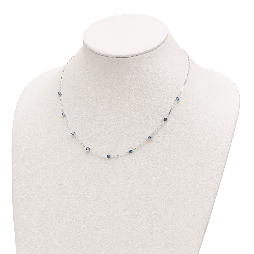 Sterling Silver 9-Station Blue CZ Necklace 18 Inches
