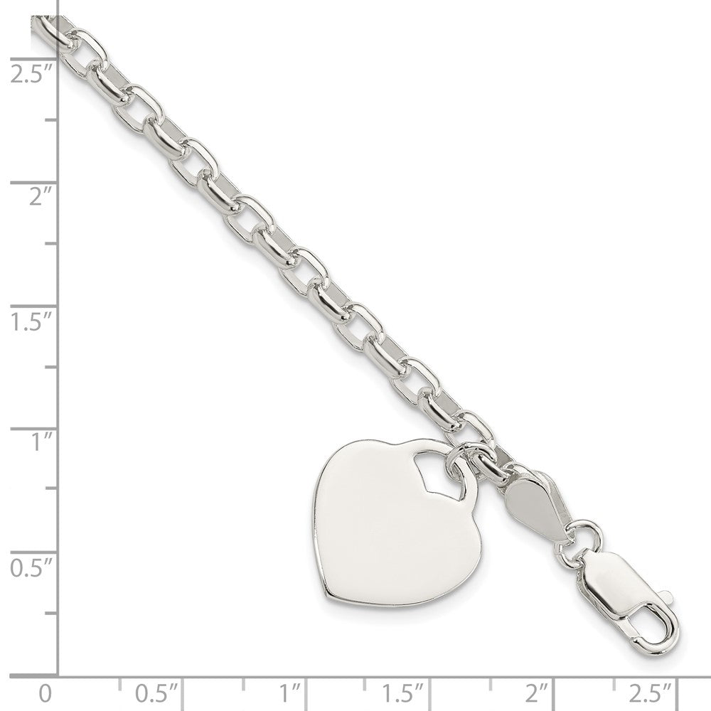 Sterling Silver 1.9mm Engraveable Heart Charm Bracelet 8.5 inches