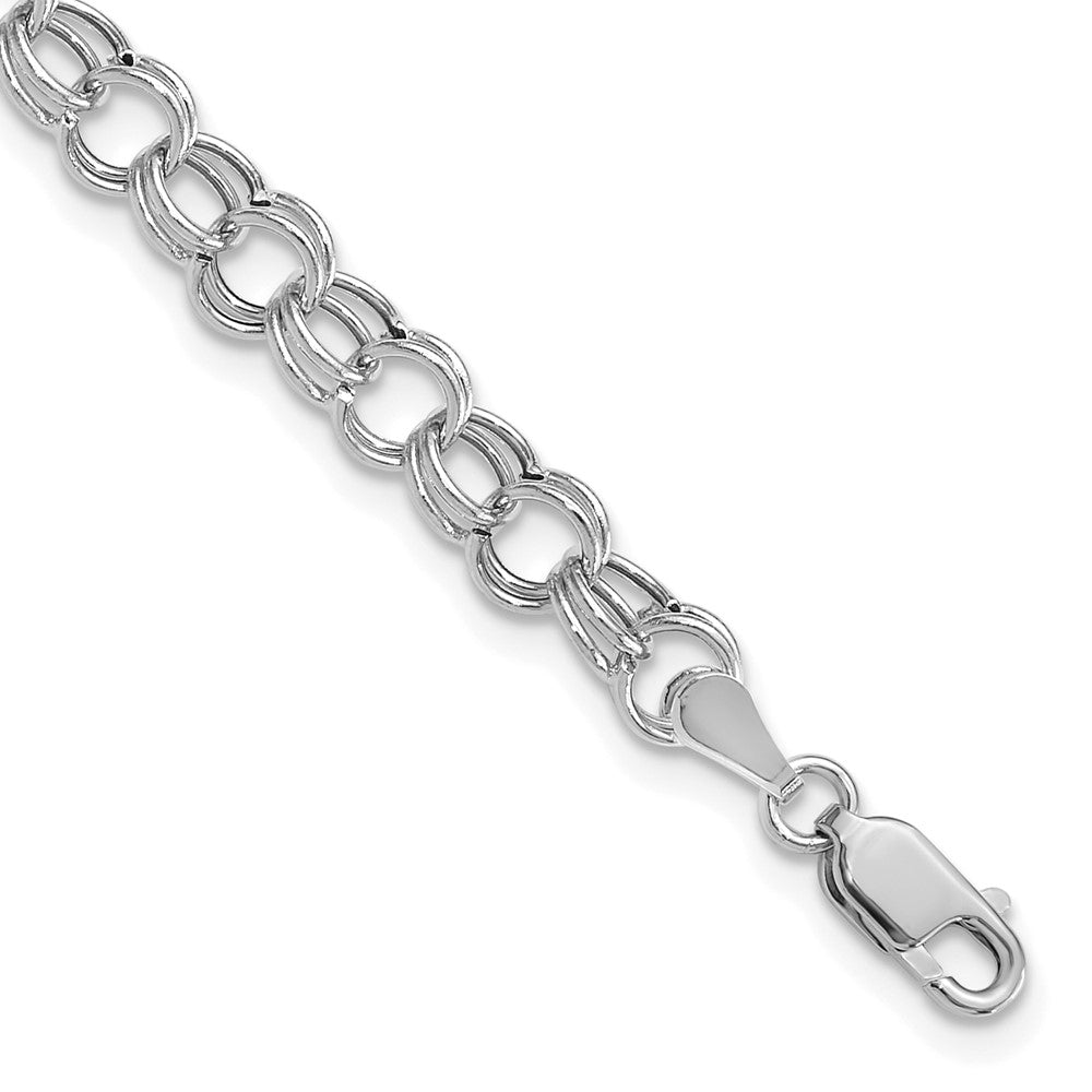 14k White Gold Hollow Double Link Charm Bracelet 7 inches