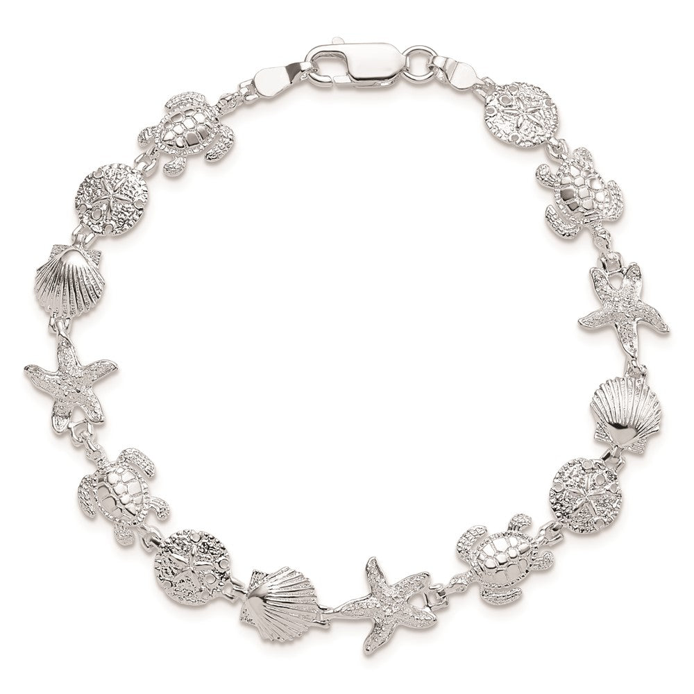 De-Ani Sterling Silver Rhodium-plated Polished and Textured Sea Life 7.25 inch Bracelet 7.25 inches