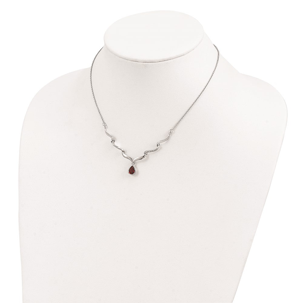Sterling Silver Rhodium-plated w/Garnet & White Topaz w/2in. ext. Necklace 18 Inches
