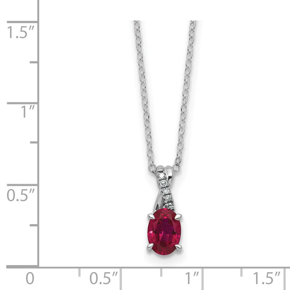 Sterling Silver Cr. Ruby and Diamond Pendant w/Chain