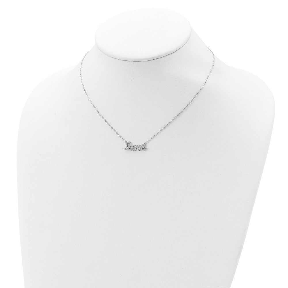 Sterling Silver Rhodium-plated CZ LOVE w/1in ext Necklace 16 Inches