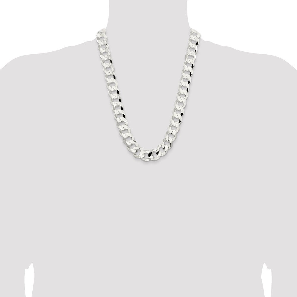 Sterling Silver 15.75mm Concave Beveled Curb Chain 24 Inches