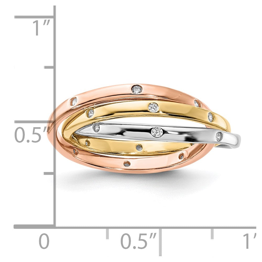 Sterling Silver Rh-plated, Rose-plated & Gold-plated CZ 3 Intertwine Rings