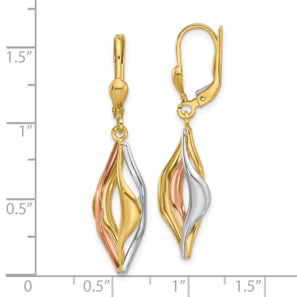 14K Tri-Color Polished Dangle Leverback Earrings