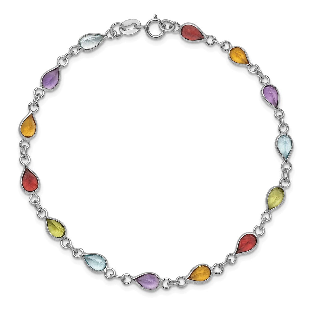 Sterling Silver Rhodium Plated Rainbow Gemstone Bracelet 7 inches