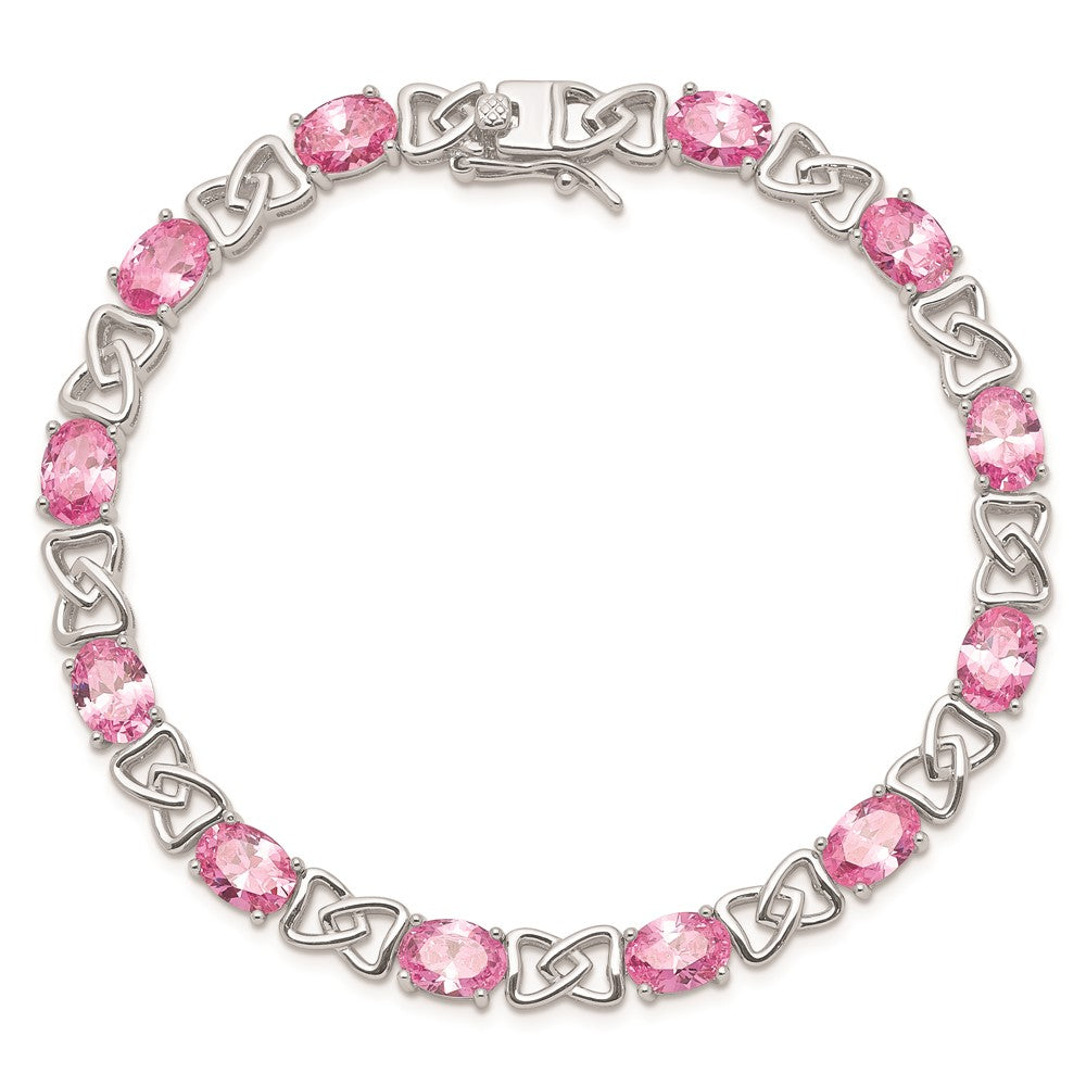 Sterling Silver Rhodium-plated 7inch Pink CZ Bracelet 7 inches