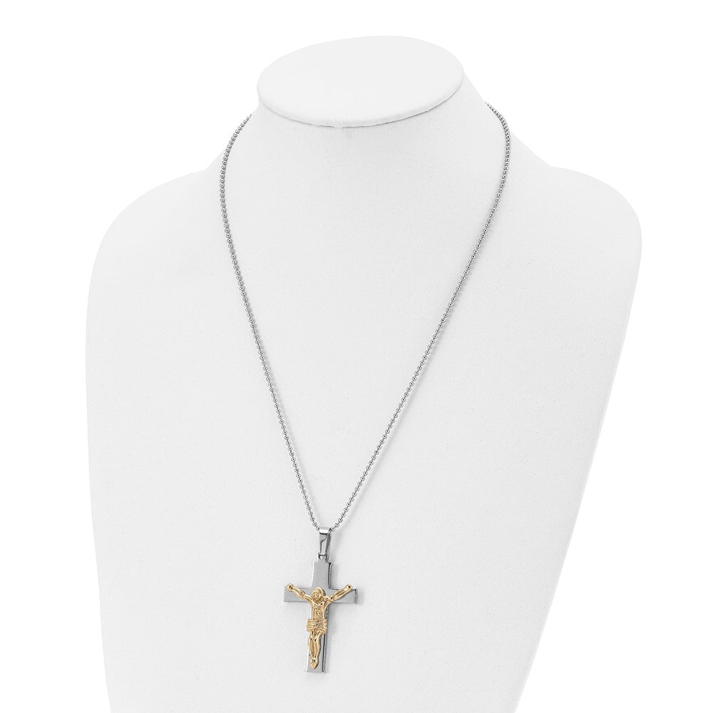 Stainless Steel Polished Yellow IP-plated Crucifix 22in Necklace