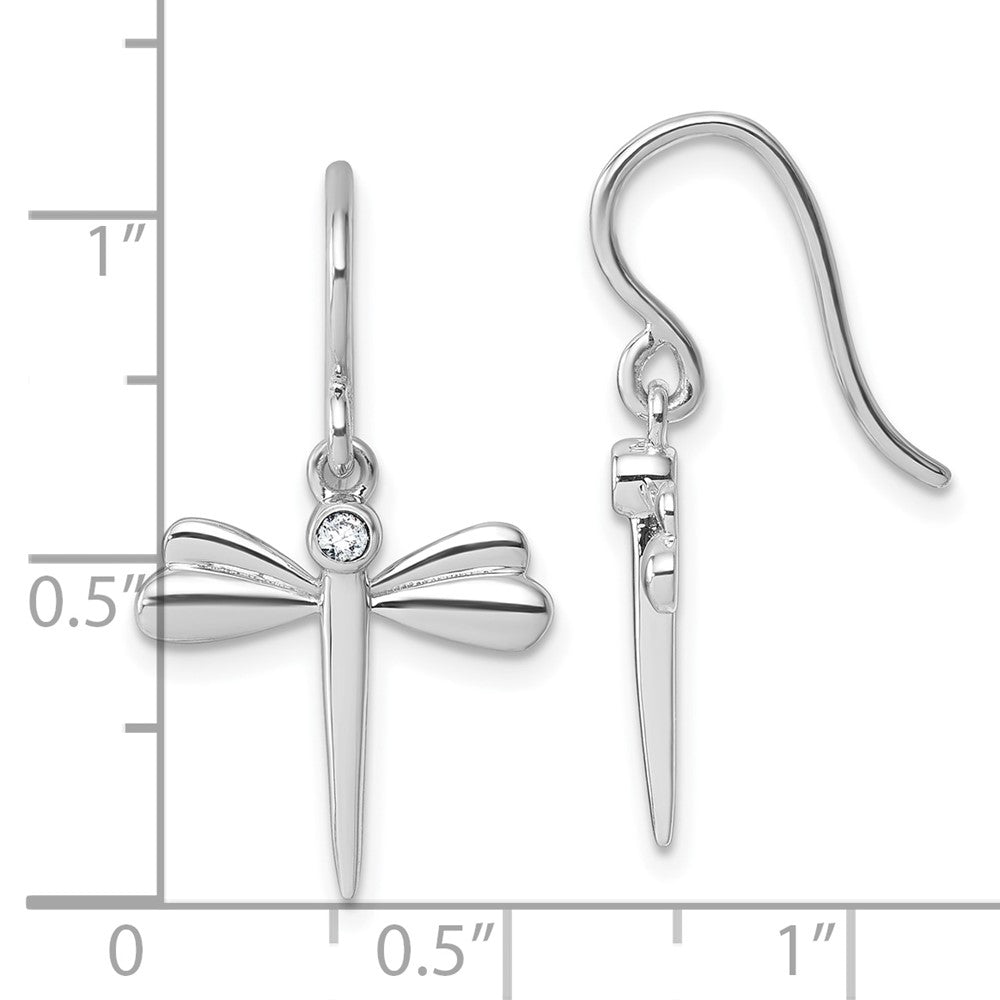 White Ice Sterling Silver Rhodium-plated Diamond Dragonfly Dangle Earrings