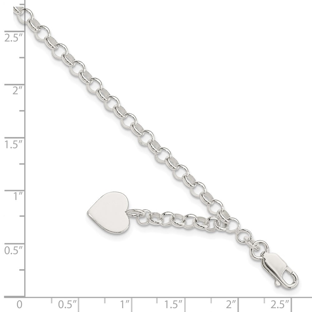 Sterling Silver Engraveable Heart Charm Rolo Bracelet 7.5 inches