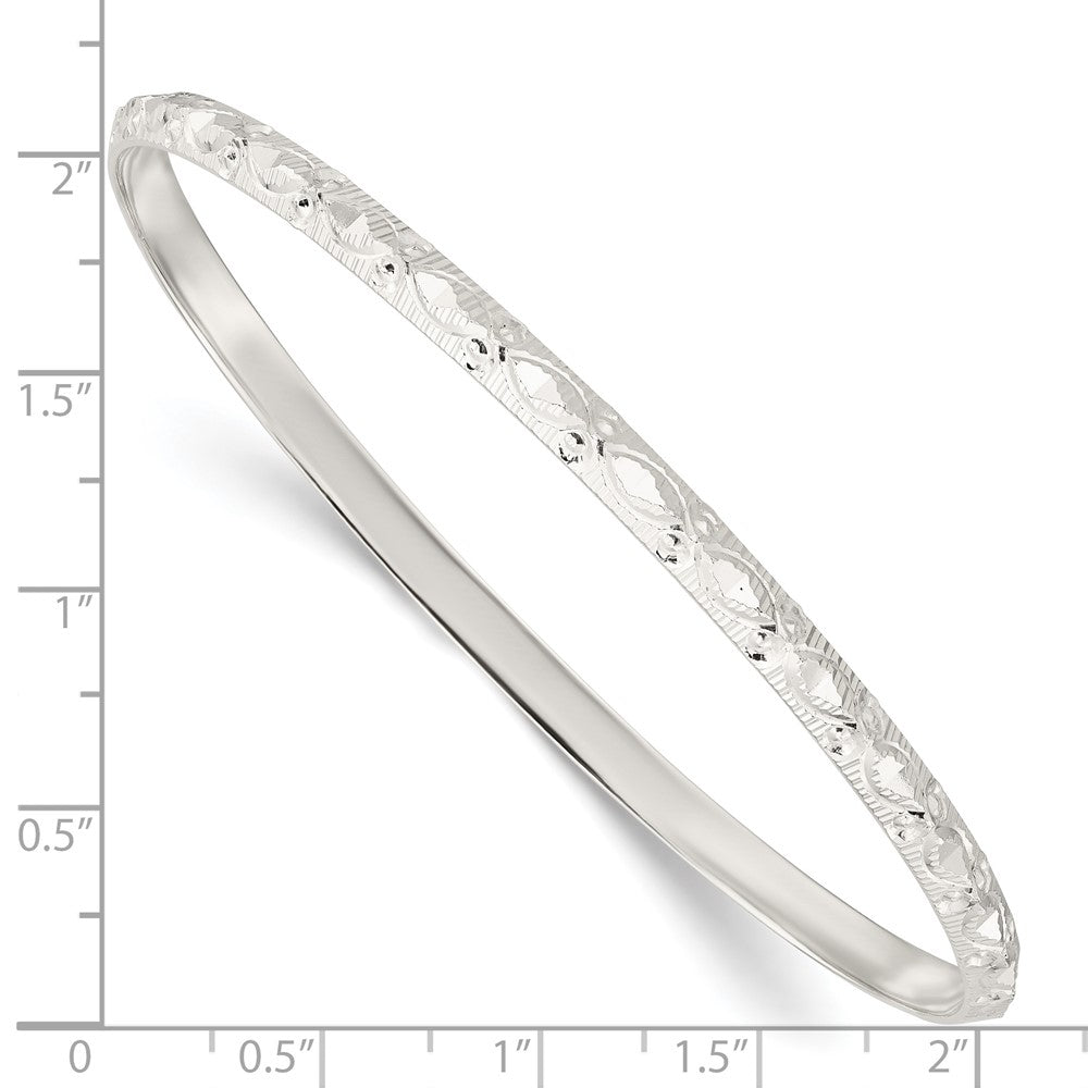 Sterling Silver Diamond Cut Patterned Slip-on Bangle 8 inches