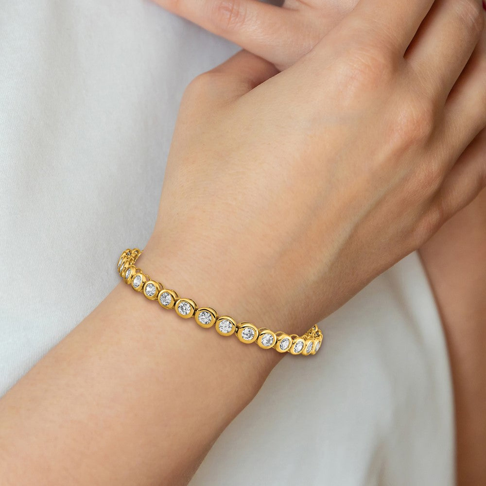 Stainless Steel Polished Yellow IP-plated w/CZ 7in w/1in ext. Bracelet 7 inches