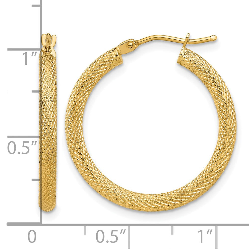 14K Polished and Textured Round Hoop Earrings