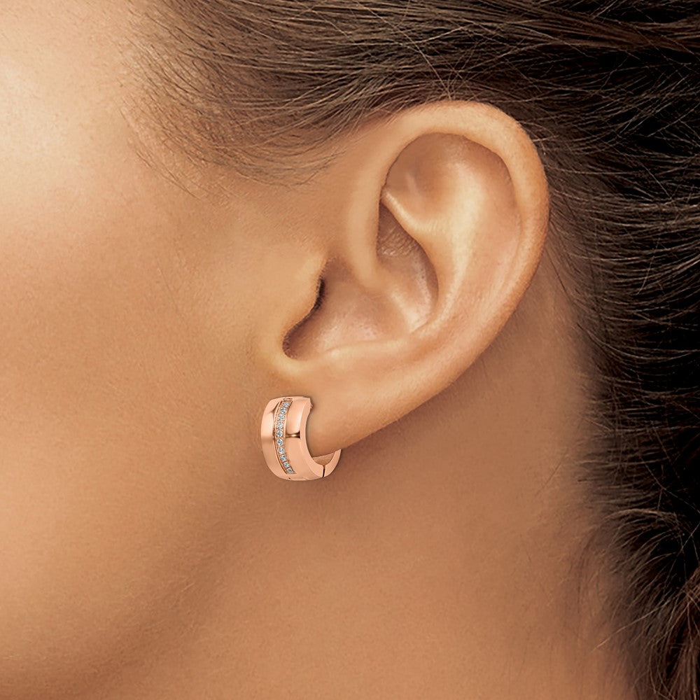 Stainless Steel Polished Rose IP with Preciosa Crystal Hinged Hoop Earrings